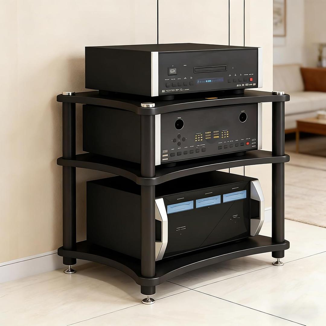 Heavy Duty 3-Tier AV Media Stand, 264 lb Load Capacity, Black