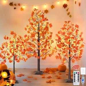 8 Modes & Remote 3 Pack Lighted Fall Tree (4FT, 5FT, 6FT) with 240 LED