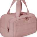 BAGSMART Travel Toiletry Bag, Lightweight Large Wide-open Travel Bag for Women, Puffy Cosmetic Makeup Bag Organizer with Handle for Accessories,Essentials, Toiletries, Dark Pink (EXP 07/27/26)