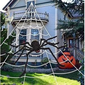 Halloween Decorations Outdoor, 200" Spider Web 60" Giant Spider with Extra Stretch Cobwebs, Halloween Outdoor Scary Decorations Yard Home Outside Parties House Dcor (Black)