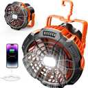 Portable Camping Fan & Lantern, (40H Max Working) Rechargeable Battery Operated Fans & Hook, 15000mAh Glamping Tent Hanging Fan for Car Camping Essentials Accessories,Hiking,Hurricane Survival Gear