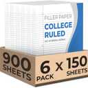 Rosmonde Loose Leaf Paper, 900 Sheets, 6 Pack, College Ruled, 8" x 10.5", Bulk Office Filler Paper, 3 Hole Punched, 150 Sheets/Pack, College Ruled Paper for 3 Ring Binder, Notebook Paper, White