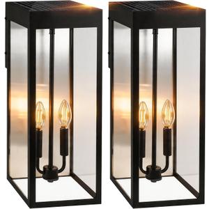 2-Pack 20" Large Outdoor Solar Wall Lights With Dusk to Dawn Sensor, 8000mAh Metal Modern Outside Wall Sconce with Tempered Glass for House, Exterior Porch Lamps Wall Mount,E12 Bulbs Included, 20in