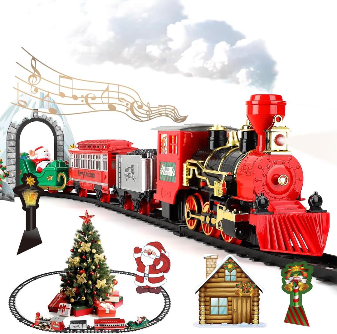 Train Set Kids Electric Train Set, Toy Train with Smoke, Light and Sounds, Christmas Model Train Toy for Ages 3 4 5 6 7 8+ Years Old Boys Gifts, Black