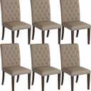 Tufted Dining Chairs Set of 6, High-end Dining Room Chairs with Solid Wood Legs (Natural Linen, Set of 6)