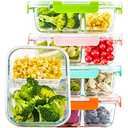 UMEIED Glass Meal Prep Containers 2 Compartment with Lids (5 Pack, 36oz), Divided Glass Storage Containers for Lunch at Work, Leak-Proof Portion Control Food Containers, Microwave/Dishwasher Safe