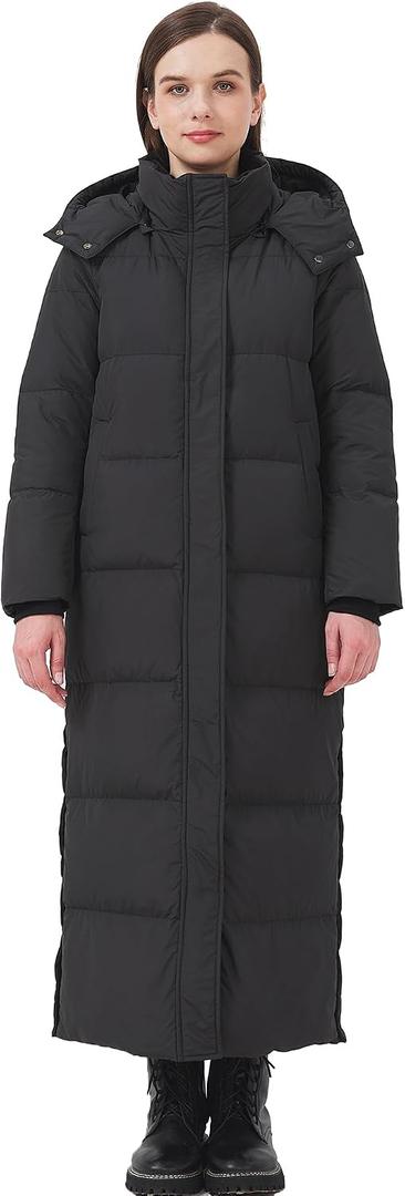 Women's Long Thickened Down Jacket with Thermal Lining,Extended Length Winter Warm Puffer Down Coat with Hem Slit (US, Alpha, Small, Regular, Regular, Black) 