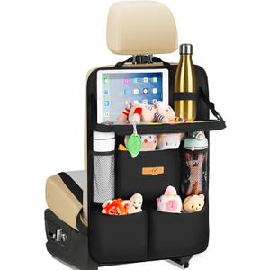 SURDOCA Backseat Car Organizer with Foldable Tray for Kids & Adults NEW MODEL Seat Storage with Touchable Tablet Pocket, Roadtrip Essentials Fits Most Vehicles, 1 Pack