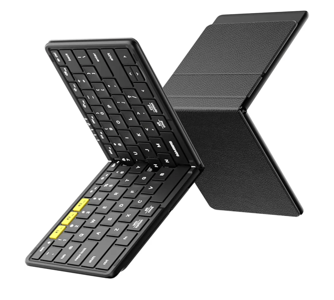 Samsers FullSize Foldable Bluetooth Keyboard, KF08S Wireless Folding Keyboards with PU Leather Cover, Portable Travel for iPhone iPad Smartphone Tablet Laptop, Android Windows Mac OS, Black