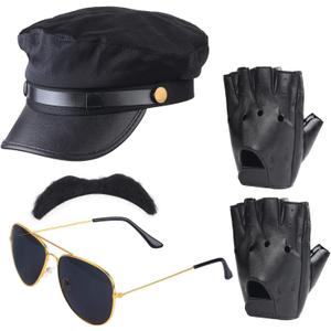 Beefunny Chauffeur Costume Limo Taxi Driver Hat Gloves Set