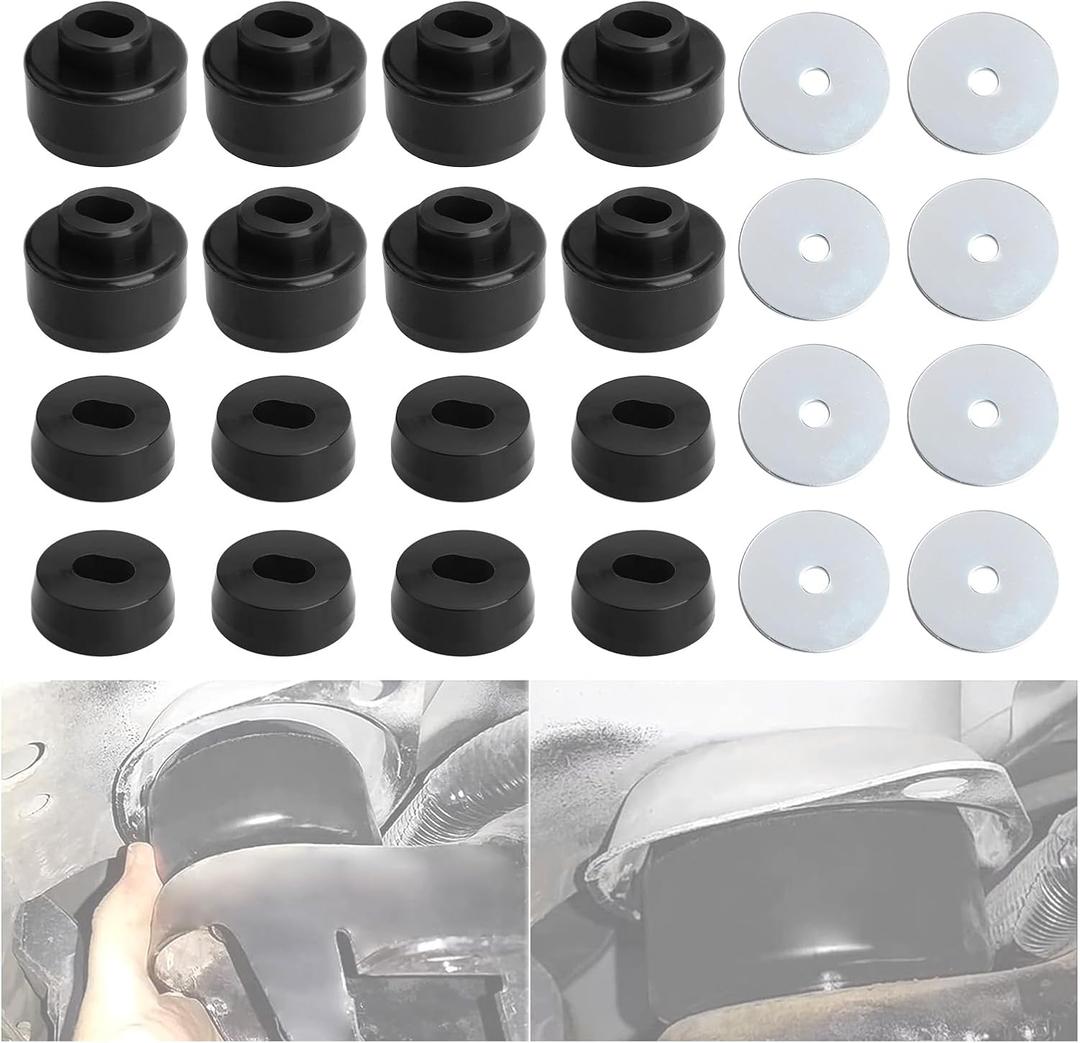 7-141 Body and Cab Mount Bushing Kit Compatible with 1999-2014 Chevy Silverado & Sierra 1500/2500 2WD/4WD Polyurethane Body Cab Mounts & Washers (Black 24PCS)
