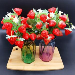 11.7" Artificial Strawberries Decor 2 Bunches Fake Strawberry Branch Beautiful Red Strawberry Branches Decoration for Home Holiday Farmhouse Table Centerpiece and Home Decoration