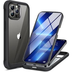 Miracase Glass Case for iPhone 13 Pro Max 6.7 inch, Upgrade Full-Body Clear Phone Bumper Case Cover with Built-in 9H Tempered Glass Screen Protector, Black