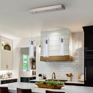 24W Modern Pendant Light with Adjustable Height - Brushed Nickel & Clear Glass Cylinder Island Lights, 3000-6000K Dimmable Kitchen Pendant Lighting for Kitchen Island, Dining Room, Bar Counter (3Z-Light)
