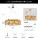 Modern Luxury K9 Crystal Chandelier 8-Lights Gold Round Pendant Light Easy Install Ceiling Hanging Light Fixture for Dining Living Room Kitchen Island Entryway Foyer D23.6