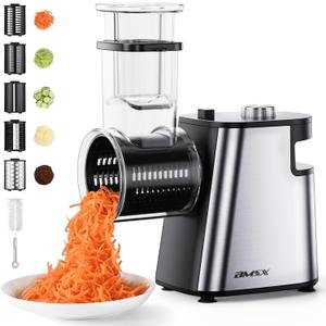 Electric Cheese Grater Upgraded, 250W Electric Slicer Shredder, Automatic Cheese Shredder, Electric Salad Machine for Fruits, Vegetables, CheesesSalad Maker With 5 Different Shapes of Blades (Black)