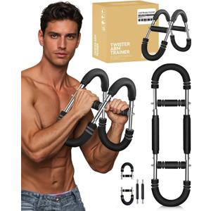 Twister Arm Trainer, Adjustable Power U Shaped Arm Trainer Bar for Men, 60-100lb Chest Exerciser for Women, Snaker Portable Spring Resistance for Home Workout Machine Equipment (Grey)