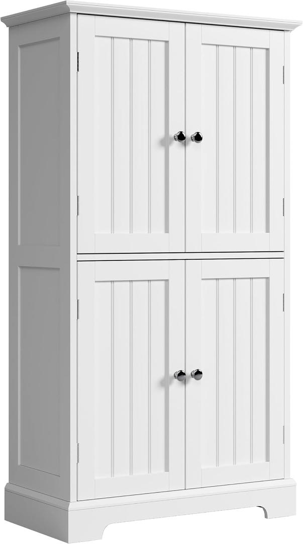 ChooChoo Bathroom Floor Cabinet, Modern Bathroom Storage Cabinet with 4 Doors and Adjustable Shelves, Freestanding Cupboard for Living Room, White, 11.81"D x 23.62"W x 43.31"H