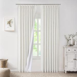 WEST LAKE Bailey Pinch Pleated Full Blackout Curtain Panels for Bedroom Living Room, Natural Linen Blended Room Darkening Drapes with Liner, Modern Window Treatment, Back Tabs Hooks, 40"Wx112"L (Pack of 2)