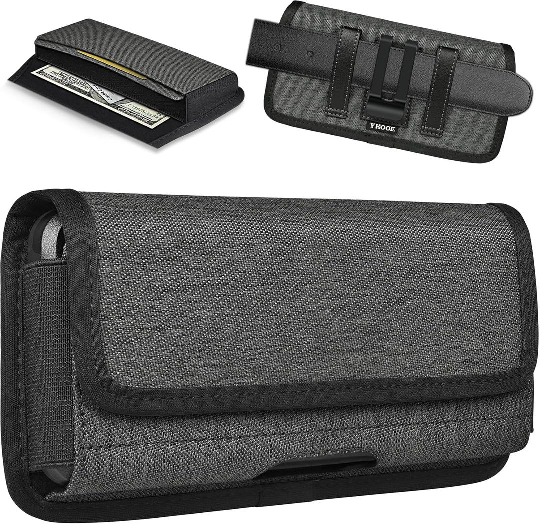 ykooe Rugged Nylon Holster Compatible with iPhone 16/15/14/13/12 Pro Max & Plus,17 Air Models, Galaxy S24/S23/S21/S20 FE Cell Phone Belt Holder for Men, Dark Grey - XL