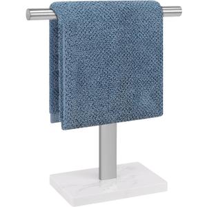 Hand Towel Holder, T-Shape Hand Towel Stand for Bathroom, Hand Towel Rack Bar Standing for Vanity Kitchen Countertop, 304 Stainless Steel (12IN-Marble Base, Brushed)