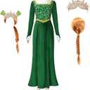 Princess Costume Dress Adult Classic Character Green Dress Velvet Long Sleeve Outsuit Kids Wig Halloween (Medium)