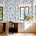 HAOKHOME Peel and Stick Wallpaper Boho Floral White/Navy/Tan Bathroom Wall Paper Stick on Contact Paper 17.3in x 32.8ft