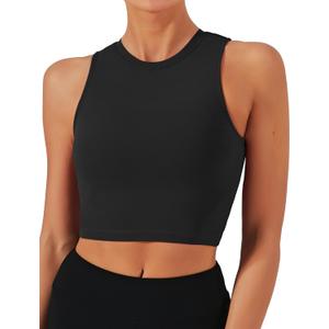 Natural Feelings Nudi Sports Bras for Women Removable Padded Yoga Tank Tops Sleeveless Fitness Workout Crop Tops (Medium, Black)