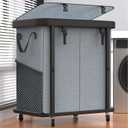Laundry Basket with Wheels,190L Leather Patchwork Laundry Hamper 2 Setion, 2 Section-190L