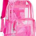 Vorspack Clear Backpack - Heavy Duty PVC Transparent See Through Backpack for College & Workplace (Large, Pink)