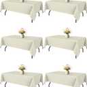 Ivory Fabric Rectangle Table Cloth - 6 Pack, 60"  84" Washable Tablecloth for 5FT Tables, Wrinkle-Resistant & Heat-Proof Table Cover for Weddings, Dinners & Parties