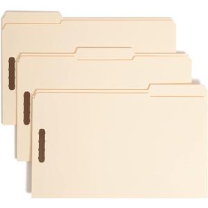 Smead Fastener File Folder, 2 Fasteners, Reinforced 1/3- Cut Tab, Legal Size, Manila, 50 Per Box