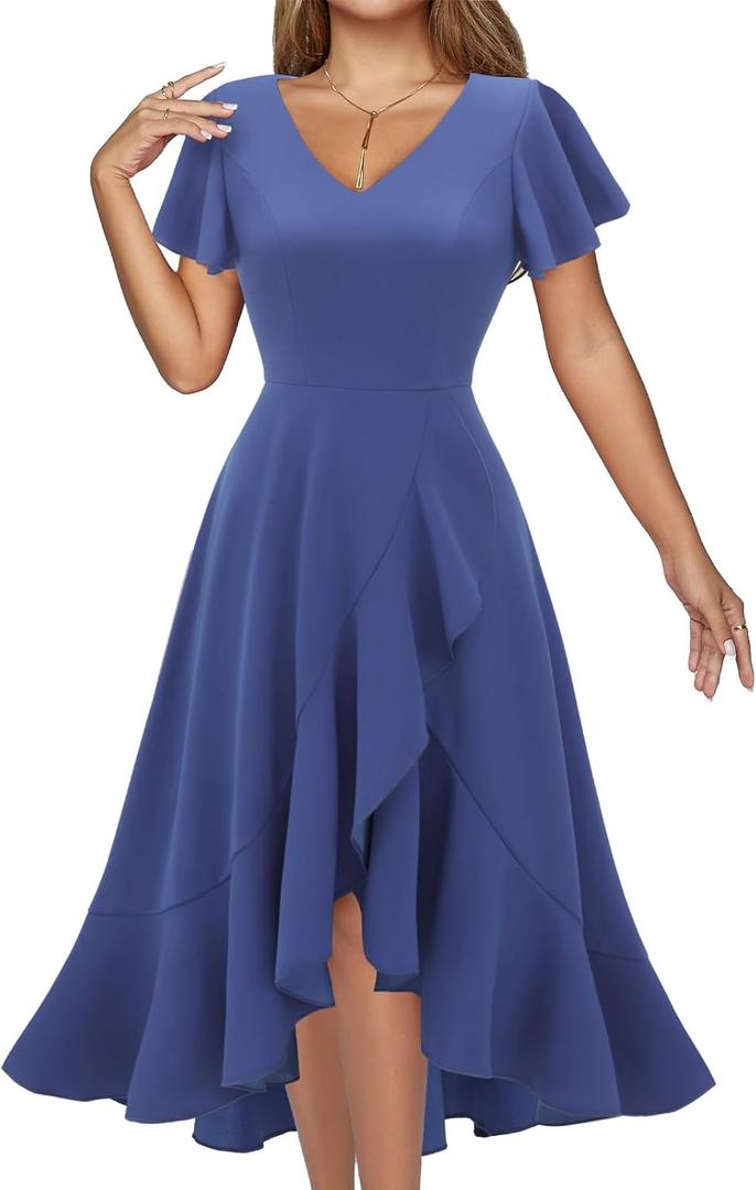 DRESSTELLS Women's Cocktail Dresses 2026, Formal Wedding Guest Prom Party Evening Graduation Hi Low Dress (3X-Large, Greyblue)