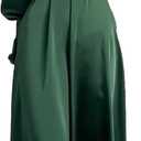 xxxiticat Women's Green Satin Dress Long Lantern Sleeve Mock Neck Puff Shoulder Tie Waist Pleated Cocktail Maxi Slip Dresses(GR, L)