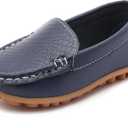 LONSOEN Toddler Little Kid Boys Girls Soft Slip On Loafers Dress Flat Shoes (Deep Blue)