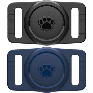 GOCII for Airtag Dog Collar Holder 2 Pack,Waterproof Dog Collar Holder for Apple AirTag(Gen 1 & 2),Silicone Air Tags Case for Dog Collars(Navy&Black)