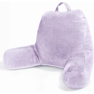 Sasttie Reading Pillow, Velvet Back Pillow for Bed Sitting Up, Adult Back-Rest Support Cushion with Arms for Sit Up on Couch, Sofa, and Floor, Dorm Essentials, Reading Accessories, Lavender