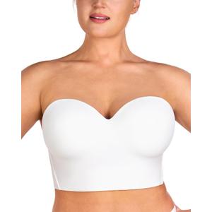 HSIA Longline Strapless Bra for Women, Anti-Slip Support Corset for Large Bust Convertible Bustier Bandeau for Big Breasts (Pure White, 38D)