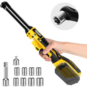3/8" Cordless Extended Ratchet Wrench Compatible with Dewalt 20V Battery,Brushless Electric Ratchet Wrench Set with Variable Speed,8Pcs Sockets1/4" Adapter & 6" Extension Bar (Tool Only)