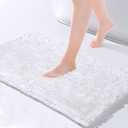 FRESHMINT Chenille Bathroom Rugs Mat 24"x17", Non-Slip Bath Mat for Bathroom Floor, Washable Soft Thick Water Absorbent Microfiber Shower Mat, White (24"x17", White)