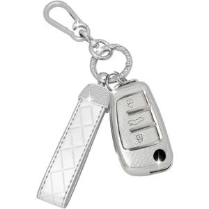 Seedwee for Chevy 5 Button Key Fob Cover, Soft TPU Keys Protector Bling Key Fob Keychain for Equinox Camaro Cruze Malibu Sonic Buick Terrain Smart Key, Silver Clear