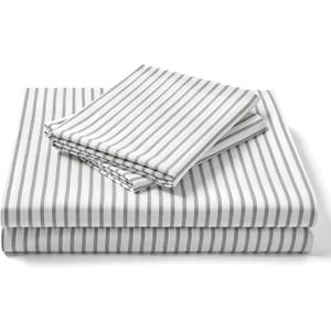 FreshCulture Full Size Bed Sheets - Ultra Soft Striped Sheets - Brushed Microfiber - Deep Pockets up to 16" - Easy Care - Hotel Luxury 4 Piece Striped Sheets Full, Stripe Grey