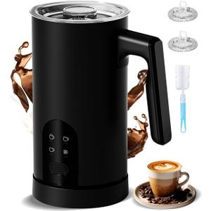 Electric Milk Frother, 4-in-1 Automatic Milk Frother and Steamer 11.8oz/350 ml, Hot and Cold Foam Maker, Milk steamer Warmer Heater Foamer for Coffee, Latte, Cappuccino, Matcha (Black)