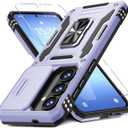 DEERLAMN Case for Samsung Galaxy S26+ Plus 6.7-Inch with Slide Camera Cover+Screen Protector(1 Pack), Rotated Ring Kickstand Military Grade Shockproof Protective Cover-Light Purple