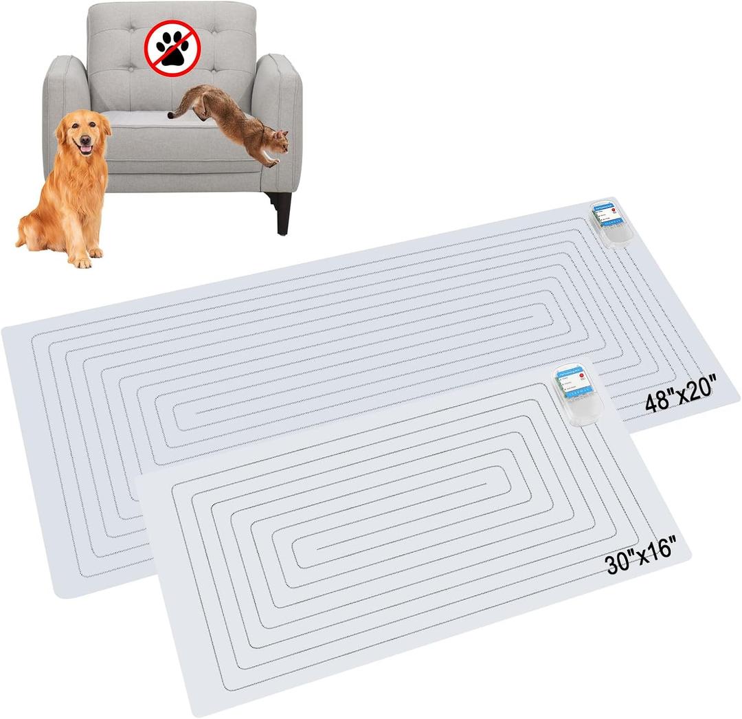 SEERWAY Scat Mat for Dogs and Cats, 2-Pieces Pet Training Mat with 3 Modes | Indoor Electric Shock Pad Keeps Pets Off Couch, Sofa, Countertop | 2 Sizes (48"x20" + 30"x16")