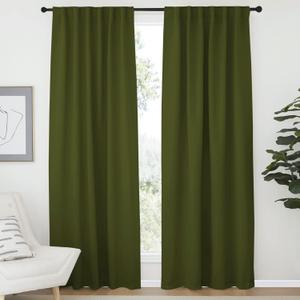 NICETOWN Living Room Blackout Draperies Curtains for Christmas Decorations, (Olive Green Color) W52 x L84, 2 Pieces, Room Darkening Window Blackout Drape Panels