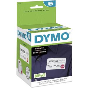 DYMO Authentic LW Name Badge Labels, 12-Hour Expiration Notification Disks, White, 2-1/4" x 4", 1 Roll of 250 - for LabelWriter Label Printers