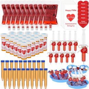 123 Pcs Nurse Graduation Party Supplies Set, Iv Blood Bag for Drink Dram Pill Bottles Test Tube Syringe Kidney Basin for Nurse Week Bsn Rn Lpn School College Nursing Graduation Party Favors Decoration