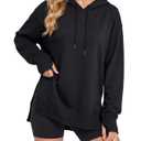LYANER Women's Hoodies Side Slit Long Sleeve Thumb Hole Casual Loose Sweatshirts Black X-Large
