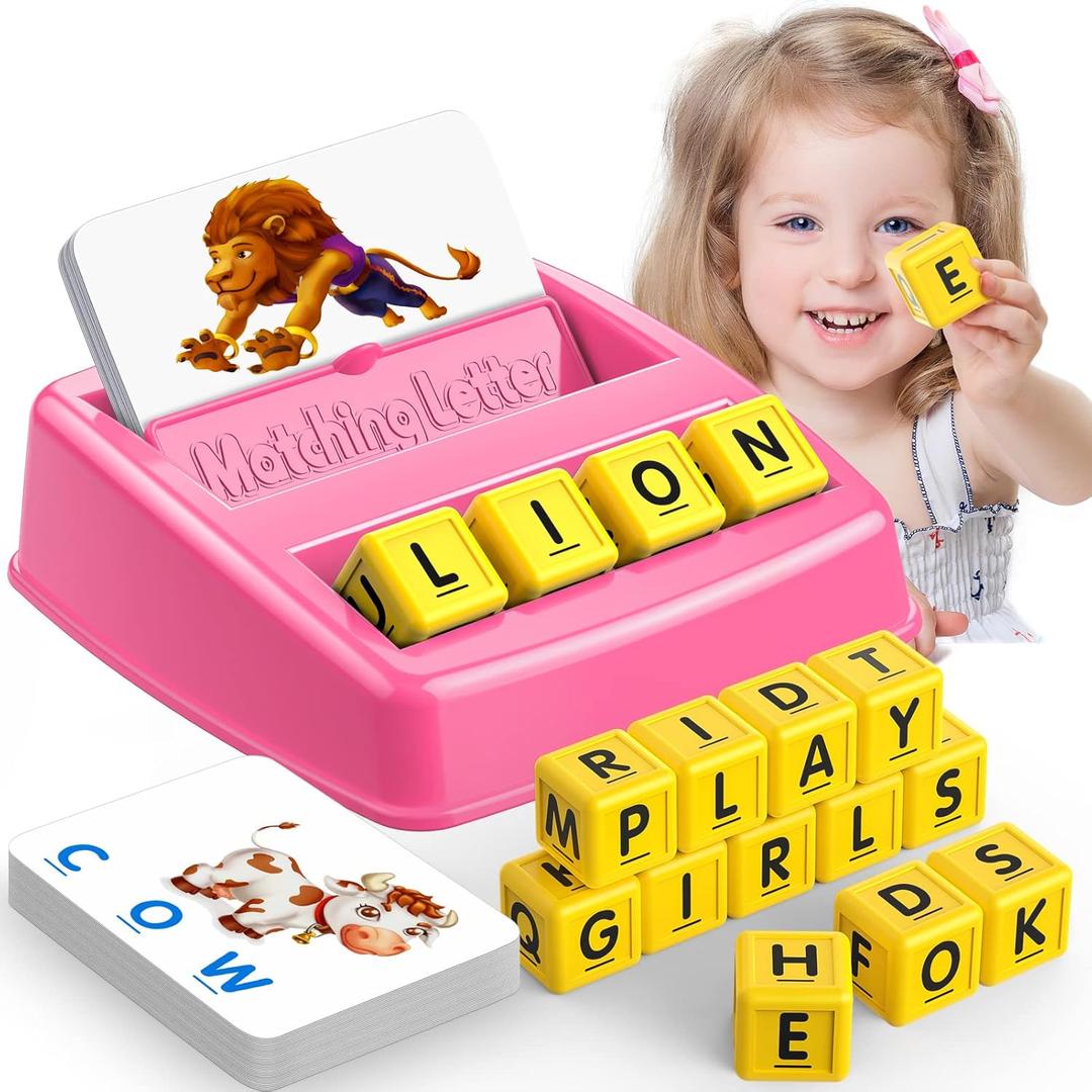 LIWIN LET'S GO! Toys for 3-8 Year Olds Girls, Matching Letter Spelling Games for Kids Ages 3-8 Preschool Learning Educational Toys for Kids Birthday Gifts for 3-8 Year Olds Girls Pink
